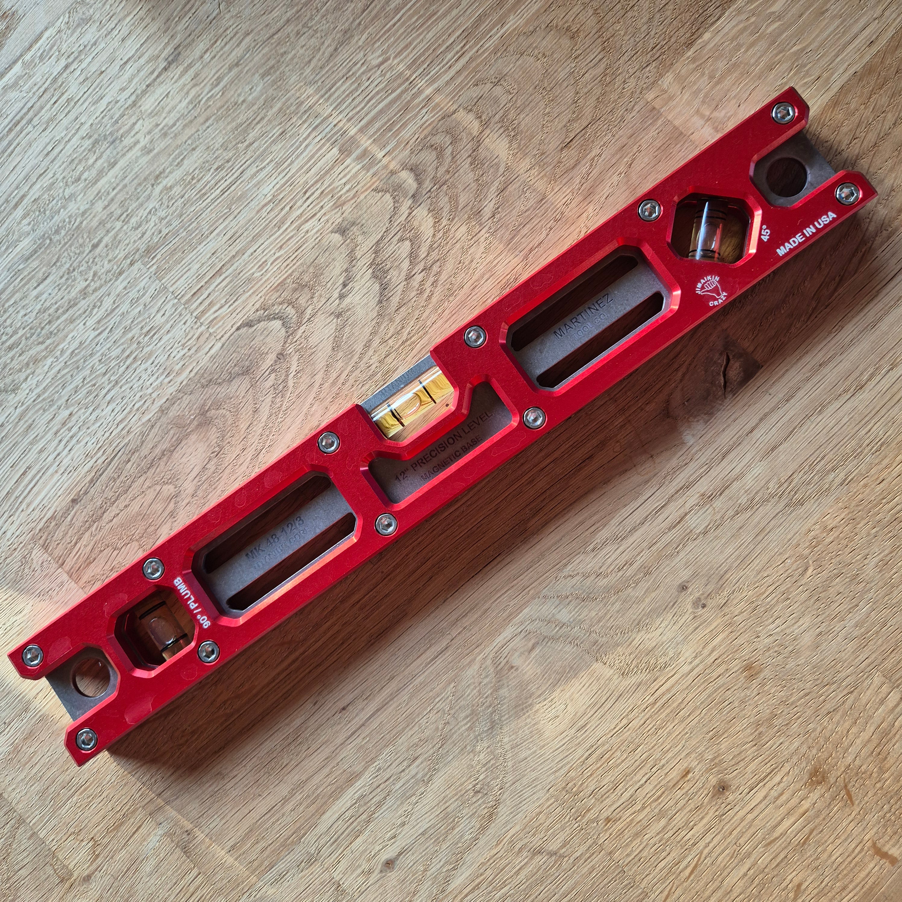 Martinez Tools |  12" Titanium Top View Level (Seconds) Red