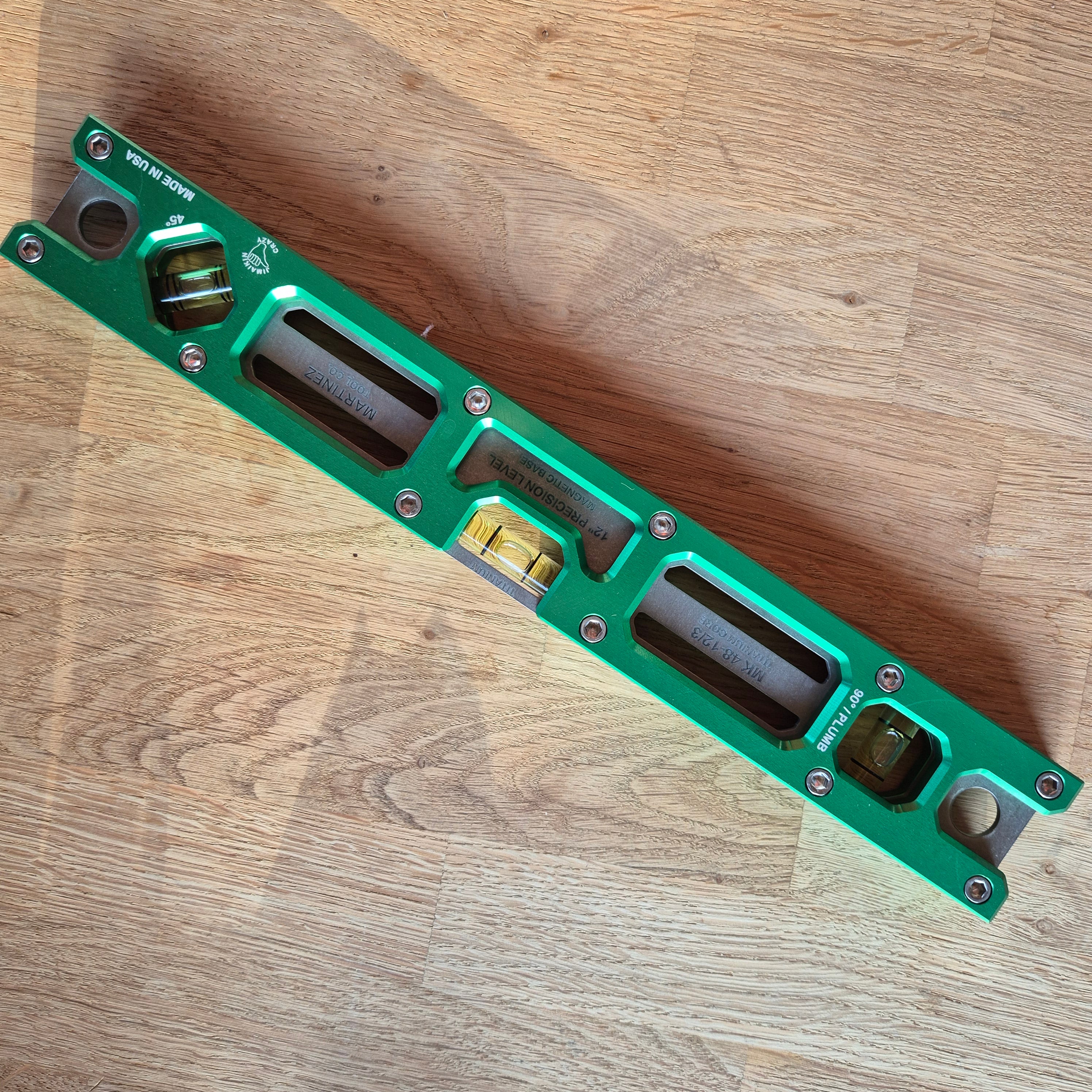 Martinez Tools |  12" Titanium Top View Level (Seconds) Green