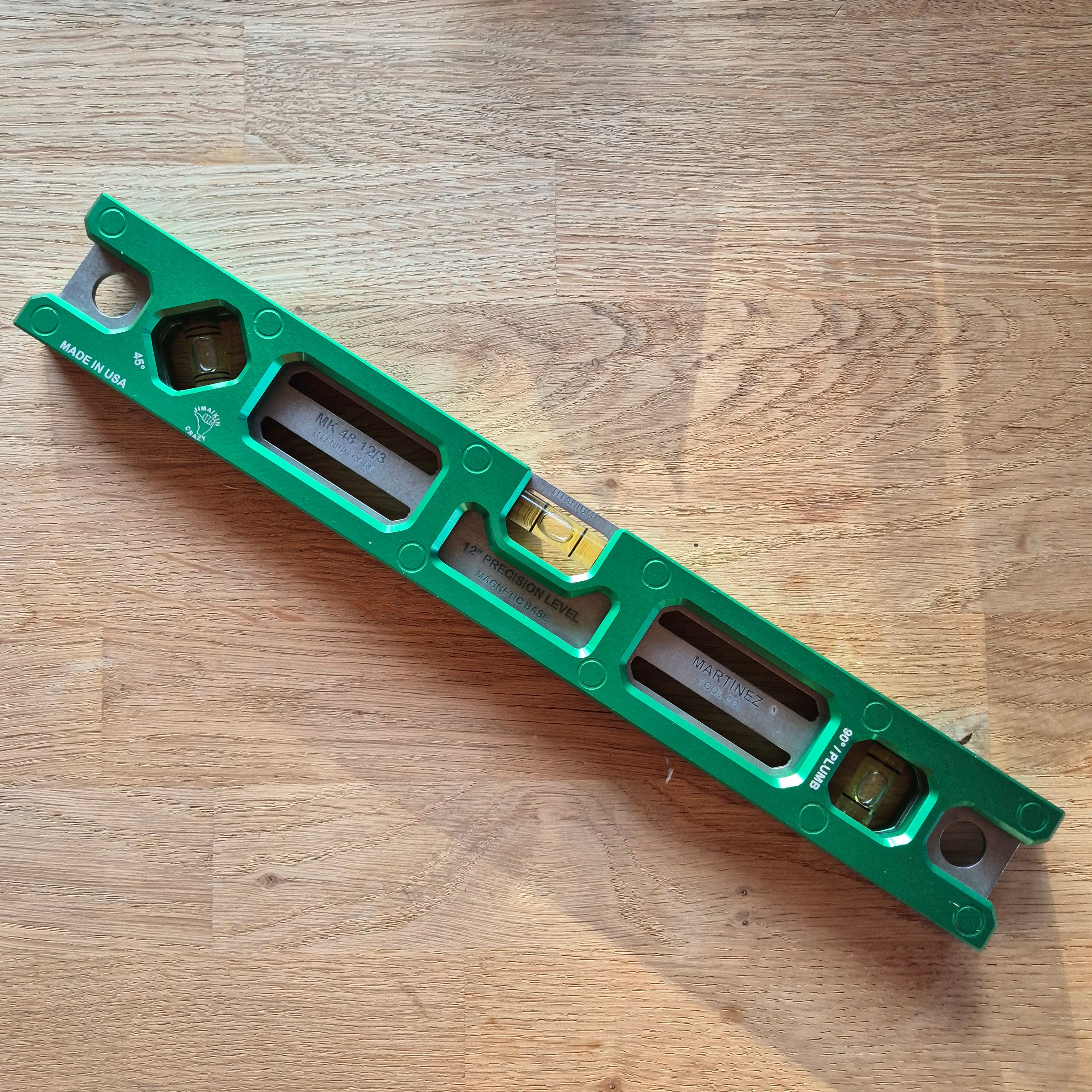 Martinez Tools |  12" Titanium Top View Level (Seconds) Green