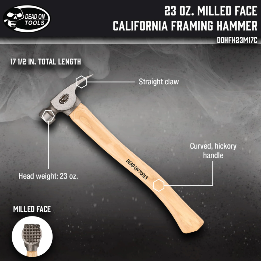 Dead on Tools | 23oz. Milled Face California Framing Hammer